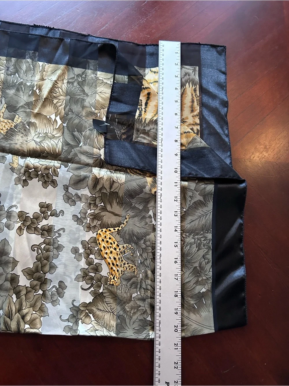 Silk feel Tiger Print Scarf - Olive Green and Gold